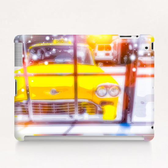 yellow classic taxi car with colorful bokeh light abstract background Tablet Case by Timmy333