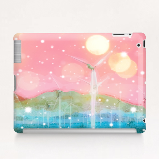 wind turbine in the desert with snow and bokeh light background Tablet Case by Timmy333