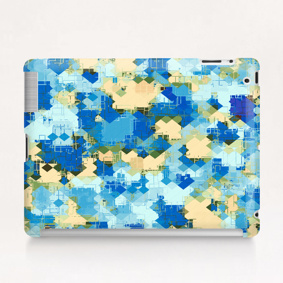 geometric square pixel pattern abstract in blue and yellow Tablet Case by Timmy333