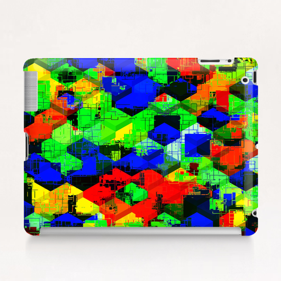 geometric square pattern abstract in green blue red Tablet Case by Timmy333