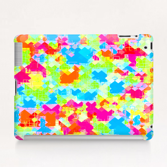 geometric pixel square pattern abstract in pink blue green orange Tablet Case by Timmy333