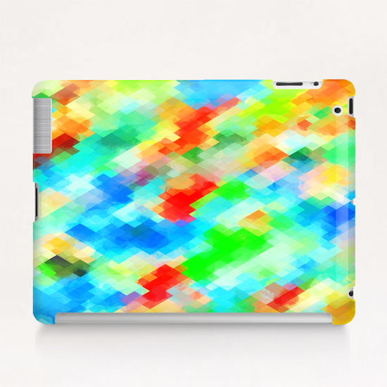 psychedelic geometric pixel abstract pattern in blue green red orange Tablet Case by Timmy333