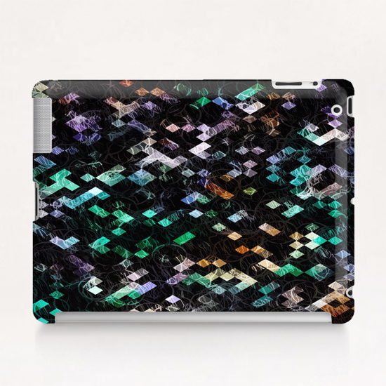 psychedelic geometric pixel abstract pattern in green brown purple black Tablet Case by Timmy333