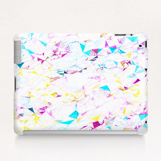 psychedelic geometric triangle polygon pattern abstract background in pink blue yellow Tablet Case by Timmy333