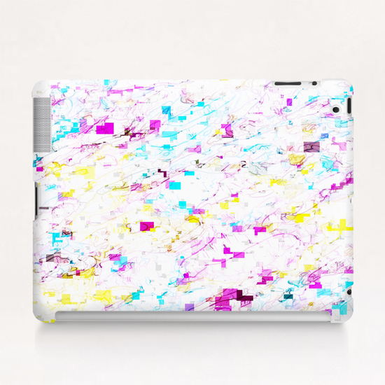 psychedelic geometric square pattern abstract background in pink blue yellow Tablet Case by Timmy333