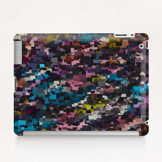 psychedelic geometric square pixel pattern abstract in pink blue brown yellow black Tablet Case by Timmy333