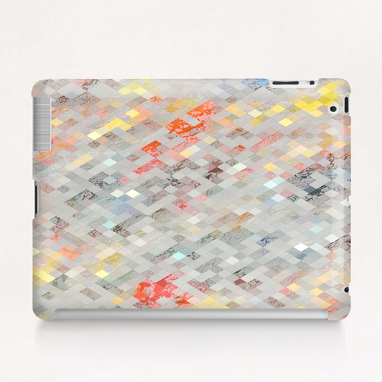 geometric pixel square pattern abstract background in orange yellow blue Tablet Case by Timmy333