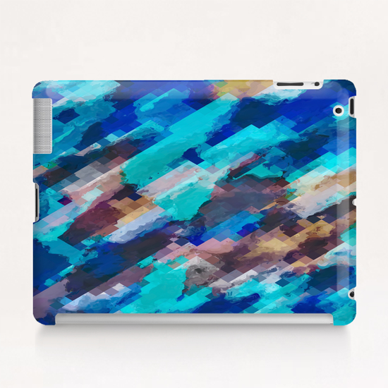 camouflage geometric pixel square pattern abstract in blue and brown Tablet Case by Timmy333