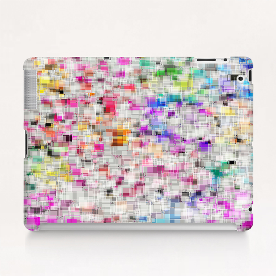 psychedelic geometric square pixel pattern abstract background in pink purple blue yellow Tablet Case by Timmy333