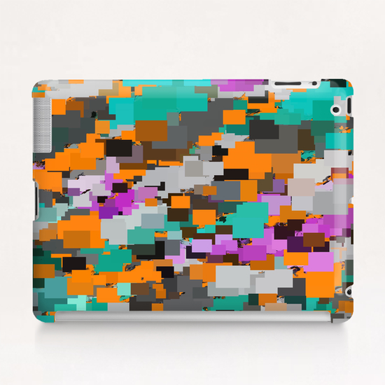 psychedelic geometric square pixel pattern abstract background in orange green pink Tablet Case by Timmy333