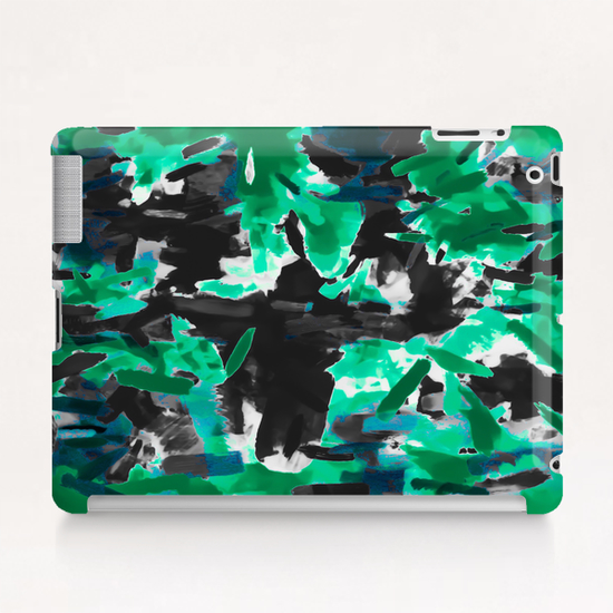 psychedelic vintage camouflage painting texture abstract in green and black Tablet Case by Timmy333