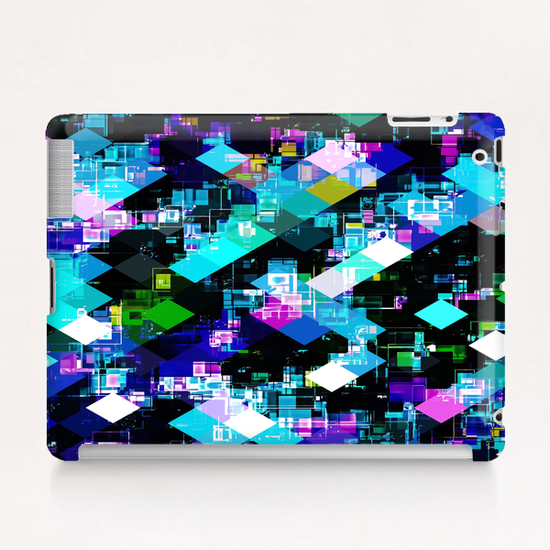 psychedelic geometric square pixel pattern abstract in blue yellow pink Tablet Case by Timmy333