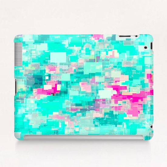 psychedelic geometric square pixel pattern abstract background in blue and pink Tablet Case by Timmy333