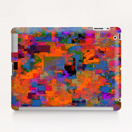 psychedelic geometric square pattern abstract background in orange blue red Tablet Case by Timmy333