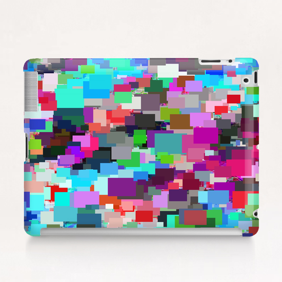 psychedelic geometric square pixel pattern abstract background in pink purple blue green red Tablet Case by Timmy333