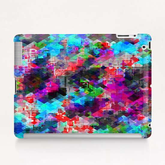 psychedelic geometric square pattern pixel abstract background in pink blue green red Tablet Case by Timmy333