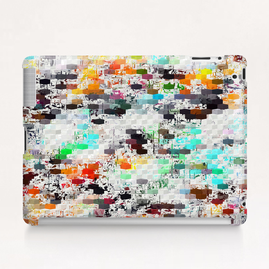 psychedelic geometric square pattern abstract background in blue orange red yellow green brown Tablet Case by Timmy333