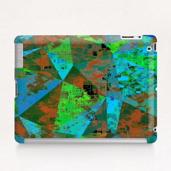 psychedelic geometric triangle pattern abstract background in orange blue green Tablet Case by Timmy333