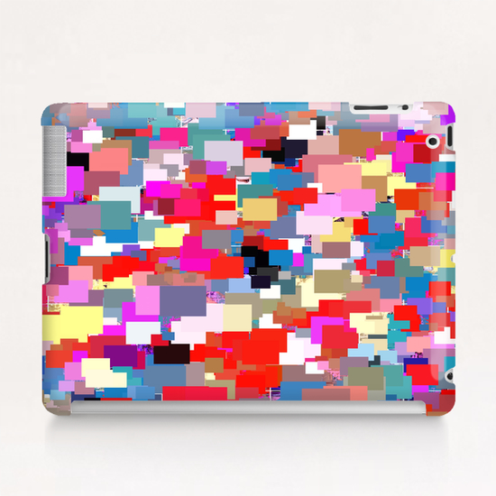 psychedelic geometric square pixel pattern abstract background in red blue pink yellow Tablet Case by Timmy333