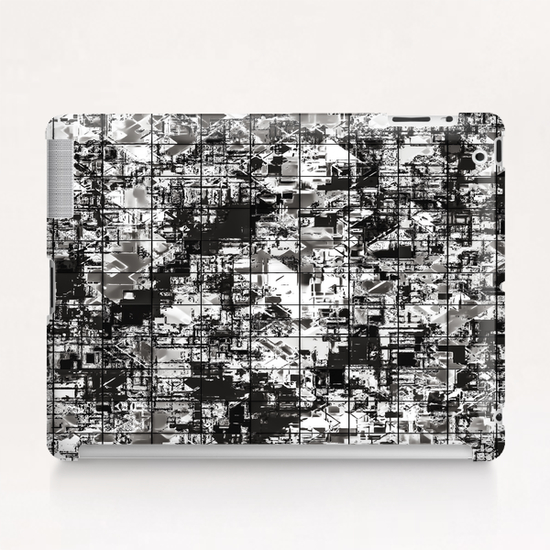 psychedelic geometric square pattern abstract background in black and white Tablet Case by Timmy333