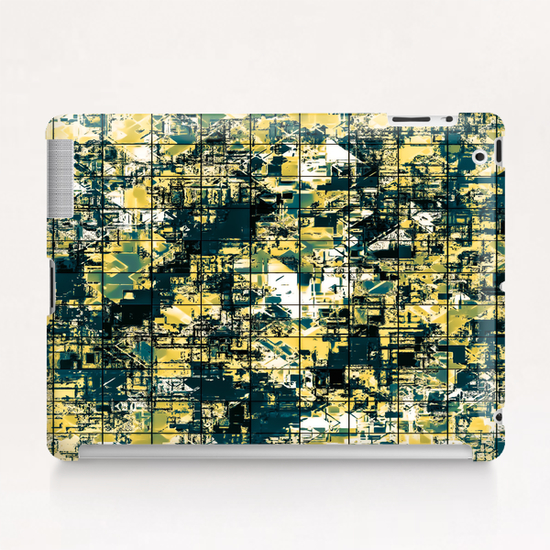 psychedelic geometric square pattern abstract background in green and yellow Tablet Case by Timmy333