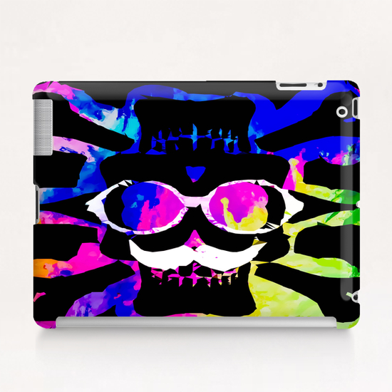 old vintage funny skull art portrait with painting abstract background in pink blue yellow green Tablet Case by Timmy333