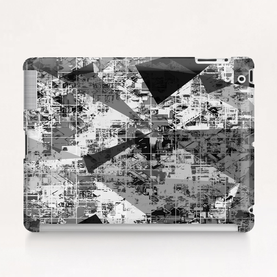 psychedelic geometric triangle polygon pattern abstract background in black and white Tablet Case by Timmy333