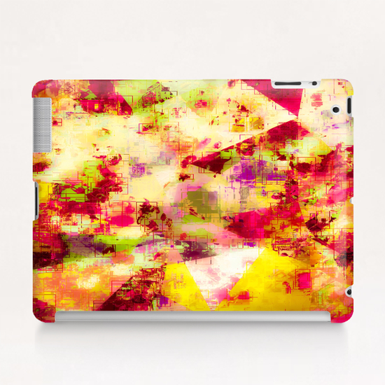 psychedelic geometric triangle polygon pattern abstract background in pink yellow red green Tablet Case by Timmy333