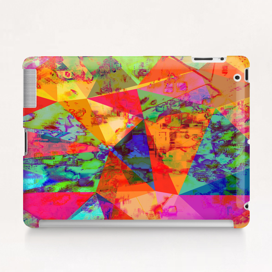 psychedelic geometric triangle polygon pattern abstract background in red orange blue green Tablet Case by Timmy333