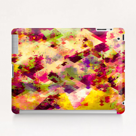 geometric square pixel pattern abstract in pink yellow purple Tablet Case by Timmy333