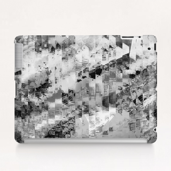 psychedelic geometric line pattern abstract background in black and white Tablet Case by Timmy333