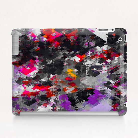 geometric square pixel pattern abstract in purple red black Tablet Case by Timmy333