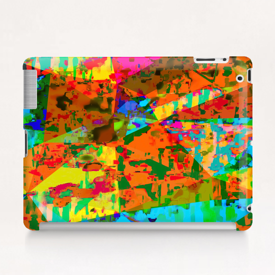 geometric triangle polygon pattern abstract in orange green yellow blue Tablet Case by Timmy333