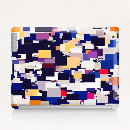 vintage psychedelic geometric square pixel pattern abstract in blue yellow red purple Tablet Case by Timmy333