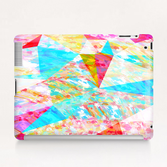 psychedelic geometric triangle polygon pattern abstract in blue pink yellow Tablet Case by Timmy333