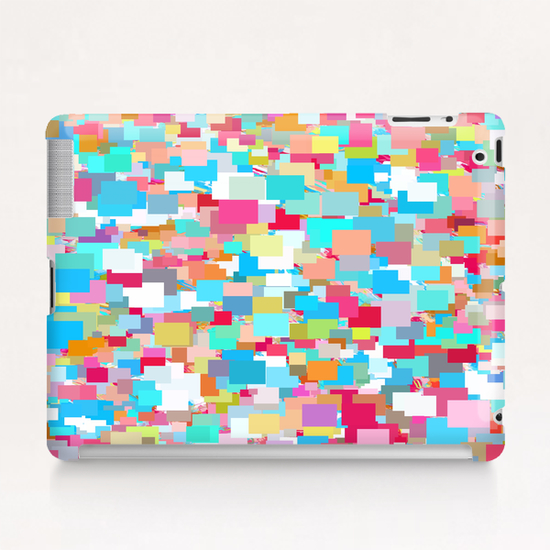 geometric square pixel pattern abstract background in blue pink orange green Tablet Case by Timmy333