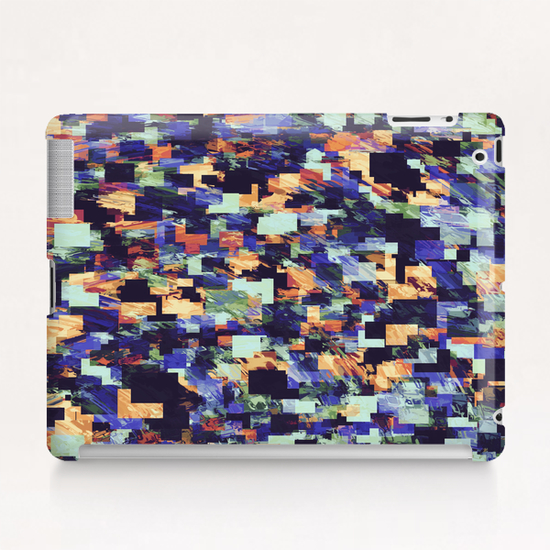 vintage psychedelic geometric square pixel pattern abstract in blue purple brown Tablet Case by Timmy333