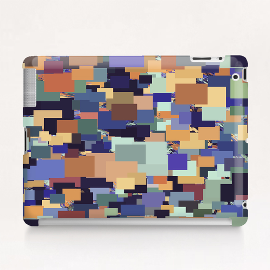 vintage geometric square pixel pattern abstract in brown blue purple Tablet Case by Timmy333