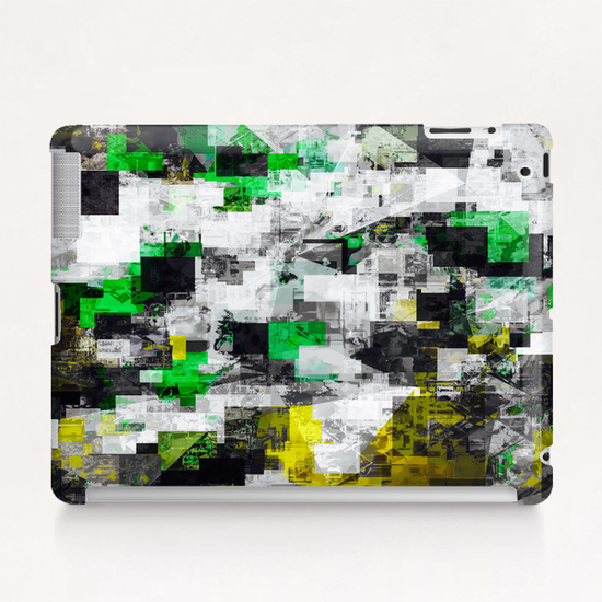 vintage psychedelic geometric square pixel pattern abstract in green yellow black Tablet Case by Timmy333