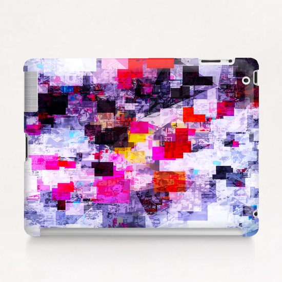 vintage psychedelic geometric square pixel pattern abstract in pink red blue purple Tablet Case by Timmy333