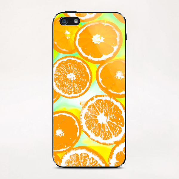 juicy orange pattern abstract with yellow and green background iPhone & iPod Skin by Timmy333