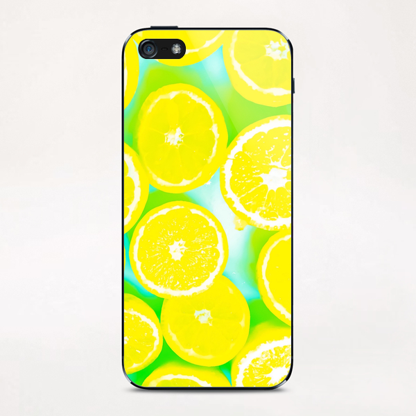 juicy yellow lemon pattern abstract with green background iPhone & iPod Skin by Timmy333