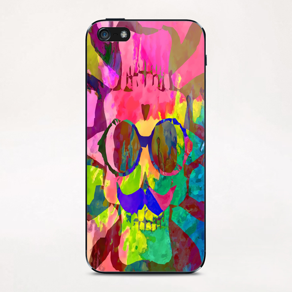 old vintage funny skull art portrait with painting abstract background in red pink yellow green blue iPhone & iPod Skin by Timmy333