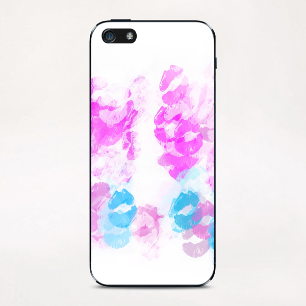 kisses lipstick pattern abstract background in pink and blue iPhone & iPod Skin by Timmy333