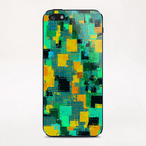 geometric square pattern abstract in green and yellow iPhone & iPod Skin by Timmy333