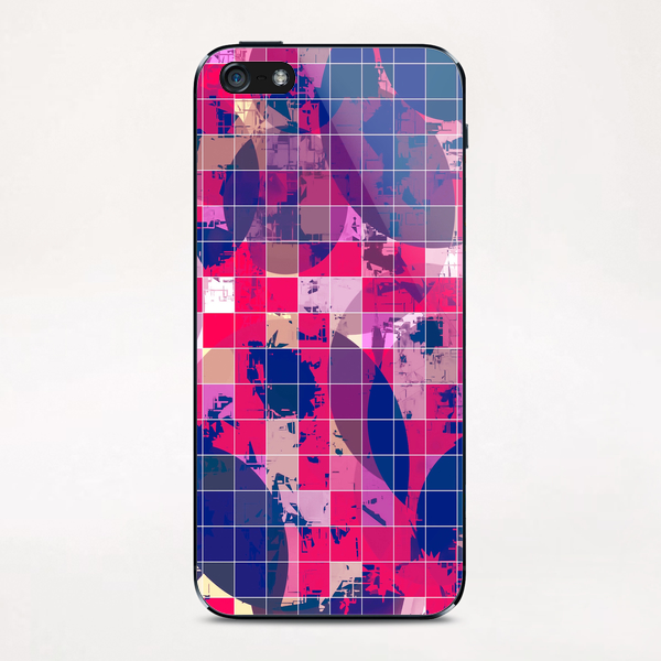 geometric square and circle pattern abstract background in red pink blue iPhone & iPod Skin by Timmy333