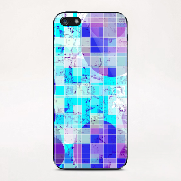 geometric square and circle pattern abstract in blue iPhone & iPod Skin by Timmy333