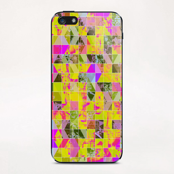 geometric square pattern abstract in yellow green pink iPhone & iPod Skin by Timmy333