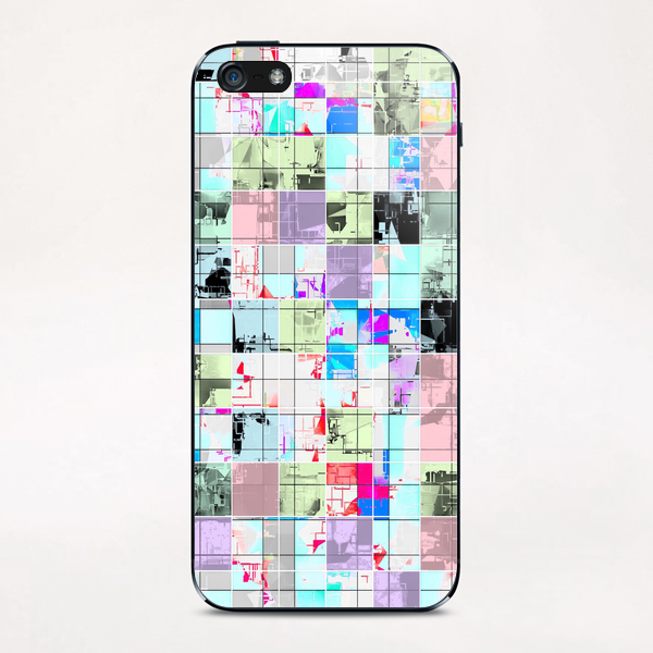 geometric square pattern abstract in blue and pink iPhone & iPod Skin by Timmy333