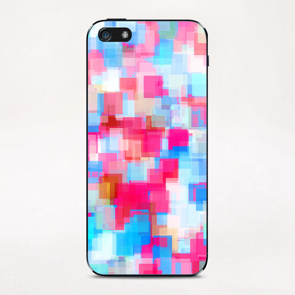 geometric square pattern abstract background in pink and blue iPhone & iPod Skin by Timmy333